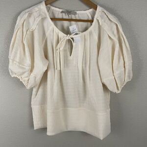 Loft Womens S Ivory Lantern Sleeve Tie Neck Blouse